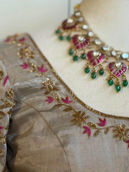 Silver Tissue Embroidery Blouse | Saree Blouses in USA