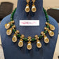 Green Beads Pearl Drop Kundan Necklace Set | Indian jewelry In USA