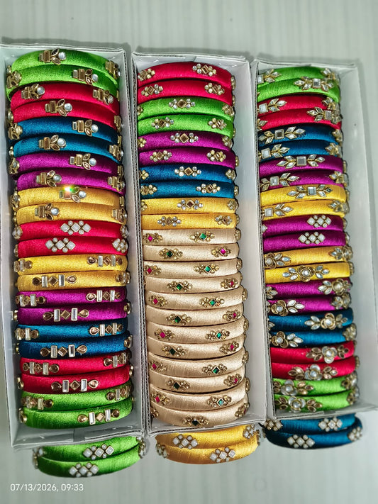 4 Pairs Assorted Silk Thread Bangles Set  | Traditional Bridal Bangles | Gift idea