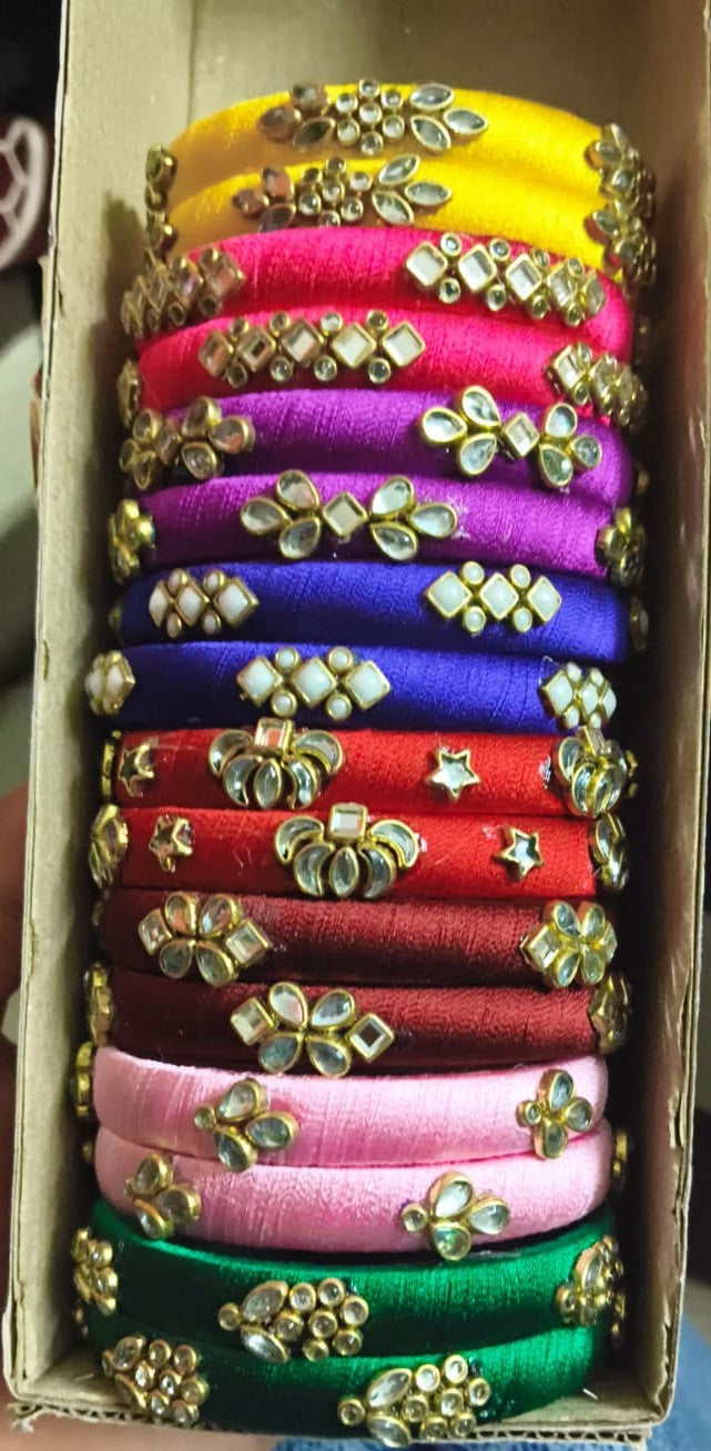 4 Pairs Assorted Silk Thread Bangles Set  | Traditional Bridal Bangles | Gift idea