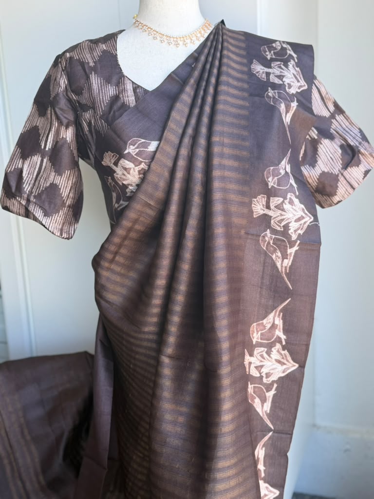 Pure Zari Tussar Neddle Shibori Work Saree | Latest Indian Sarees In USA