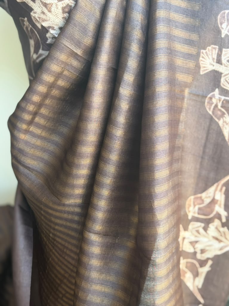 Pure Zari Tussar Neddle Shibori Work Saree | Latest Indian Sarees In USA