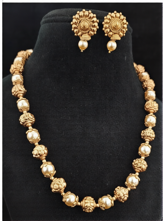 Antique Beads & Pearl Mala With Studs | Traditional Jewelry In USA