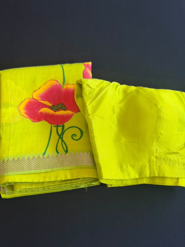 Hand Painted Mangalagiri Handloom Saree | Light Weight Saree
