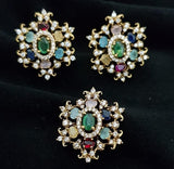 Multicolour Pendant With Studs | Antique CZ Pendant Set | Gift Idea