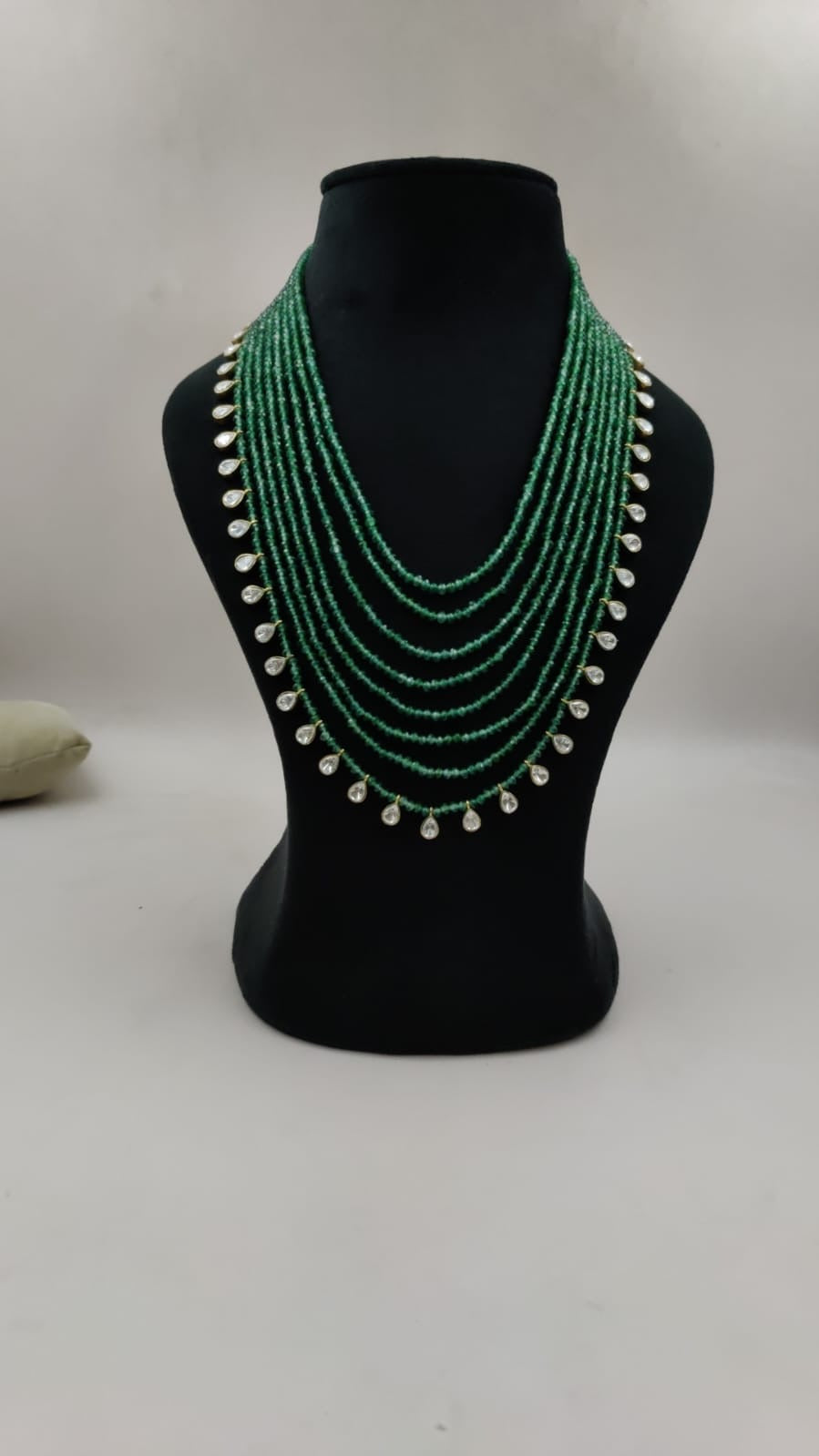 Moissanite & Green  Beads Layered Mala Necklace