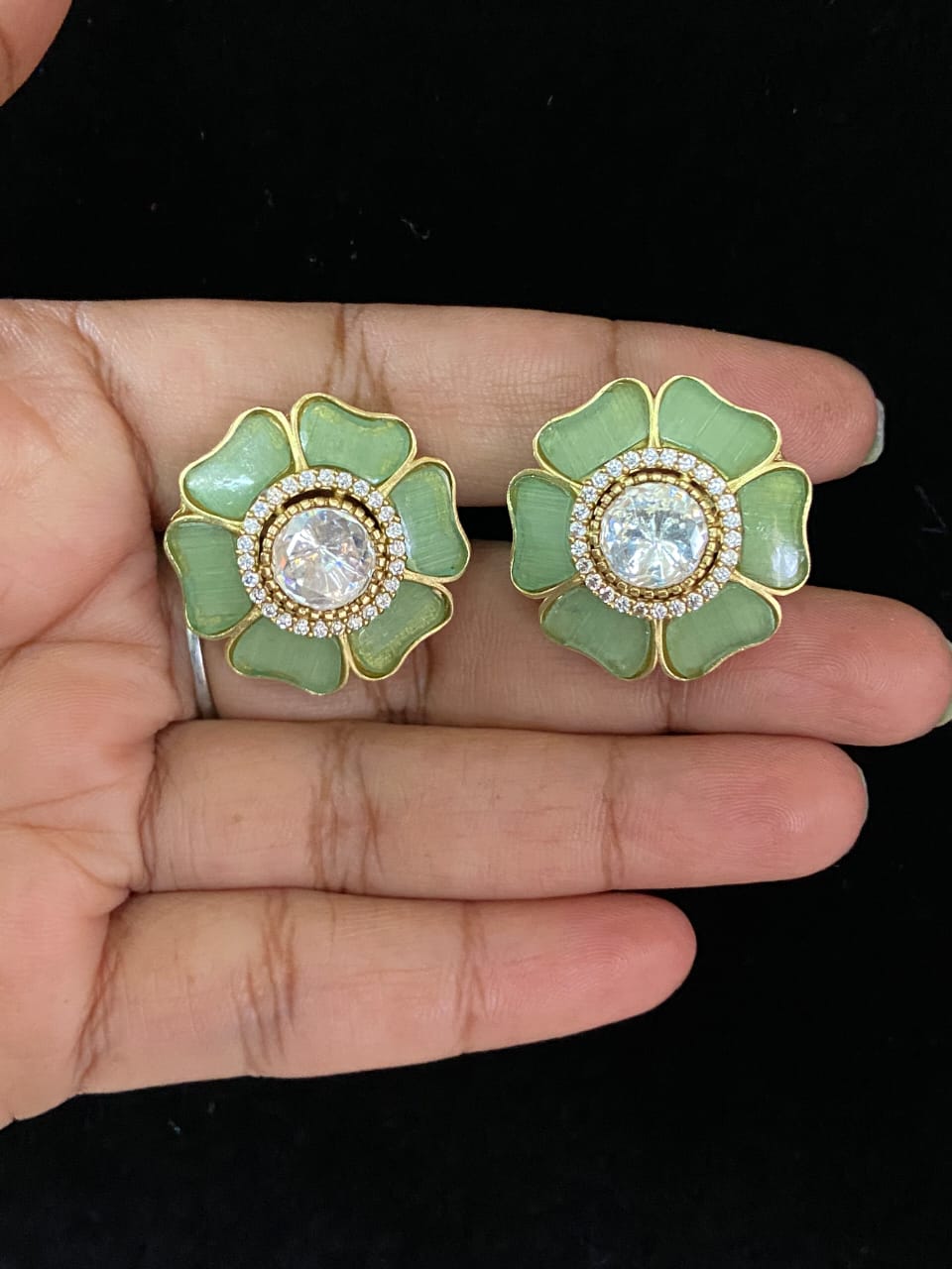 Moissanite Floral Studs | Indian Earrings