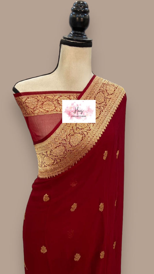 Banaras Georgette saree | Pure Georgette Saree/: 36 to 40 Size Adjustable stitched blouse