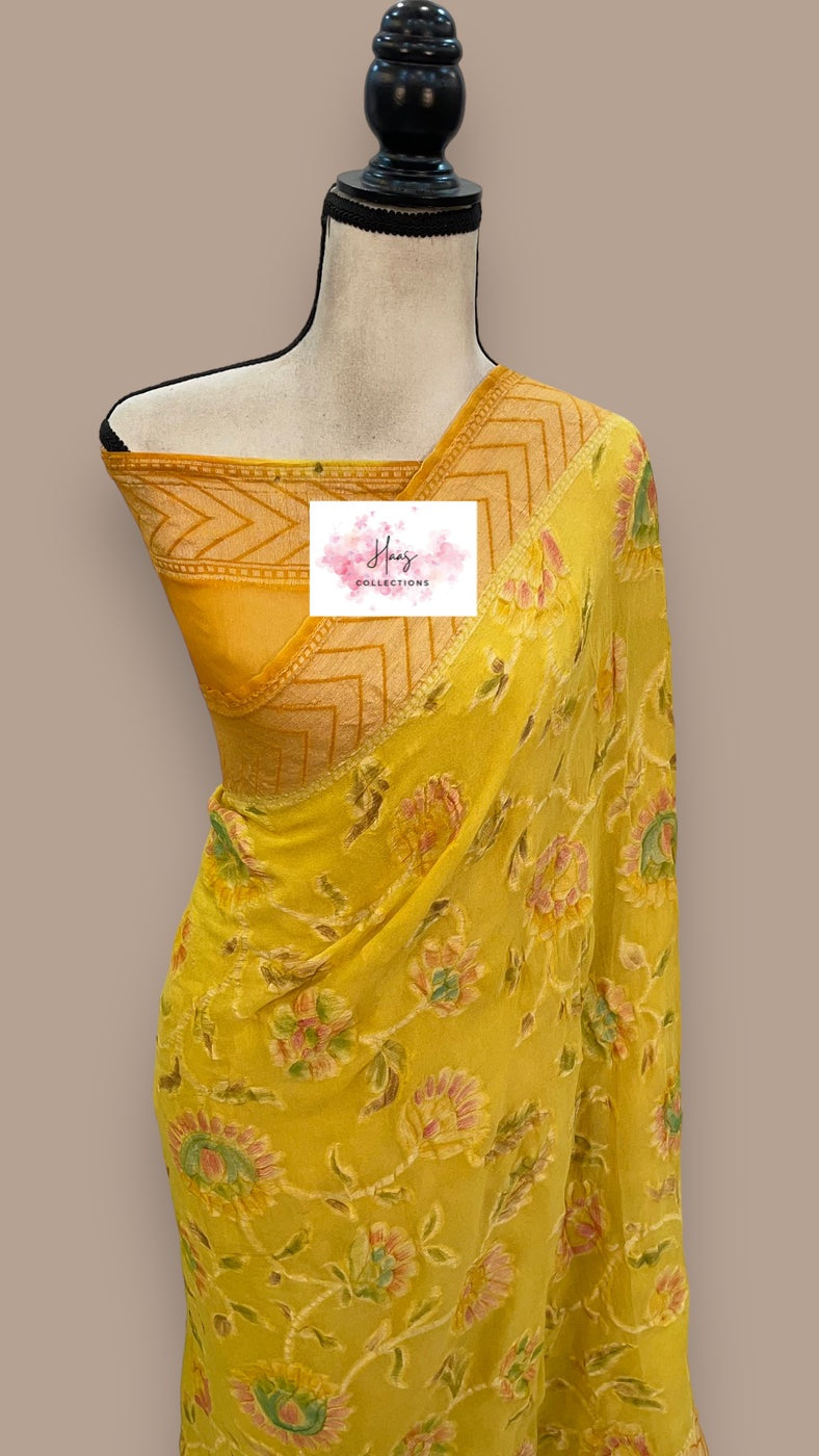 Pure Chiffon Saree| Haldi yellow saree