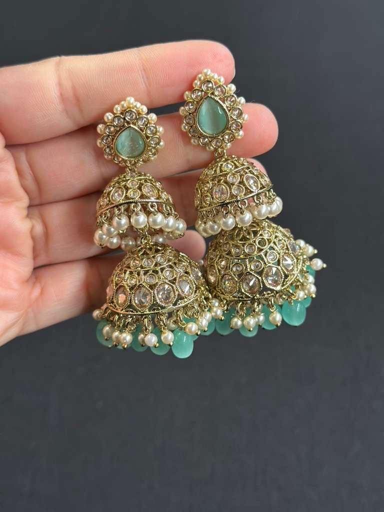 Kundan Pearl  Double Jumki Earrings  | Traditional Earrings In USA | Gift Idea