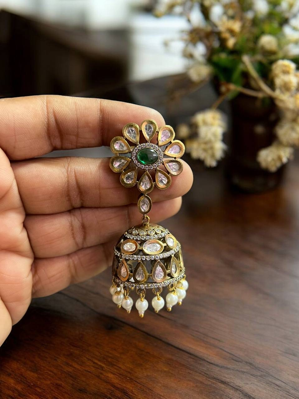 Polki Kundan Jumki Earrings