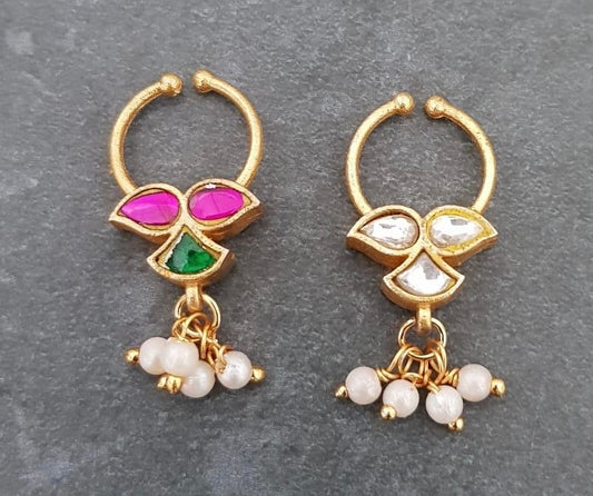 Antique Jadau Kundan 2in One Septum Ring |  Indian Nose Ring