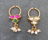 Antique Jadau Kundan 2in One Septum Ring |  Indian Nose Ring