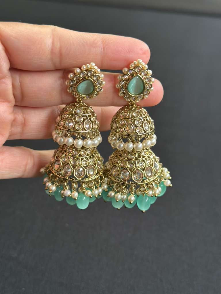 Kundan Pearl  Double Jumki Earrings  | Traditional Earrings In USA | Gift Idea