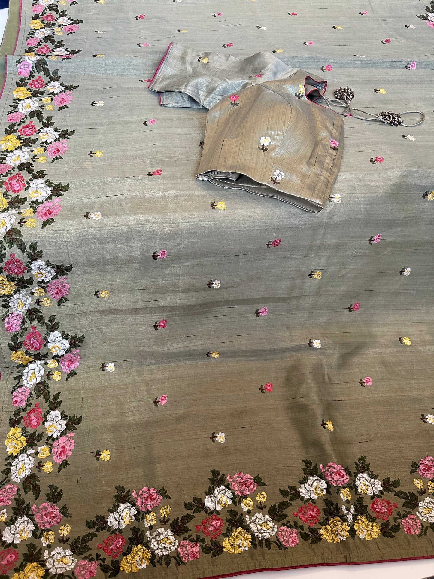 Cross stitch embroidery tussar saree | Sarees in USA | Partywear saree