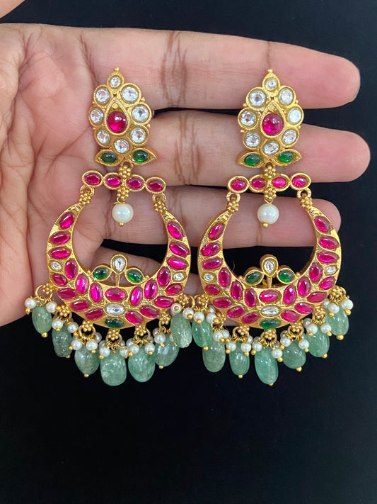Jadau kundan chandbalis | Indian jewelry | Jadau Kundan earrings