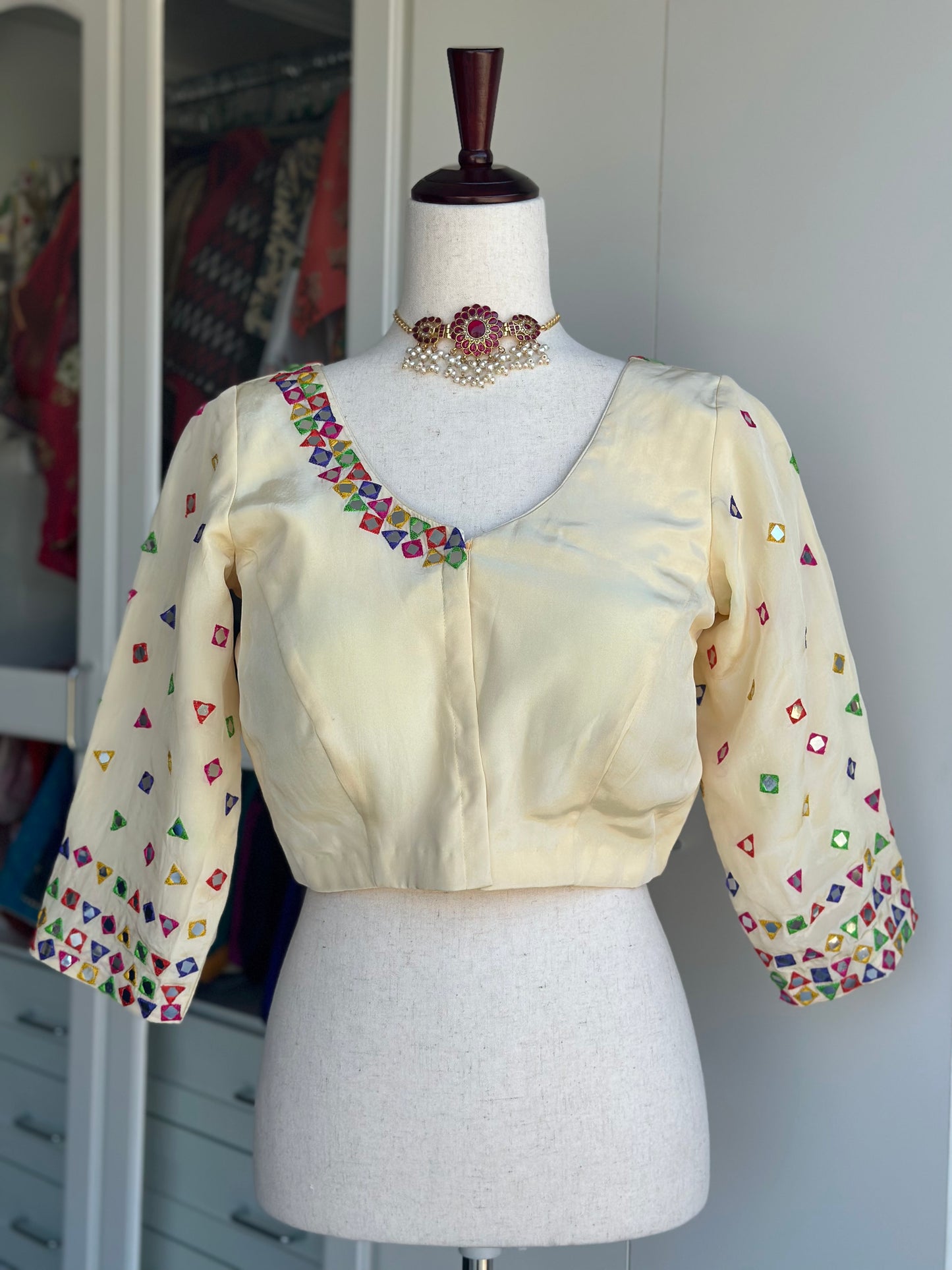 Cream hand embroidery  blouse | Designer blouse | Custom blouse