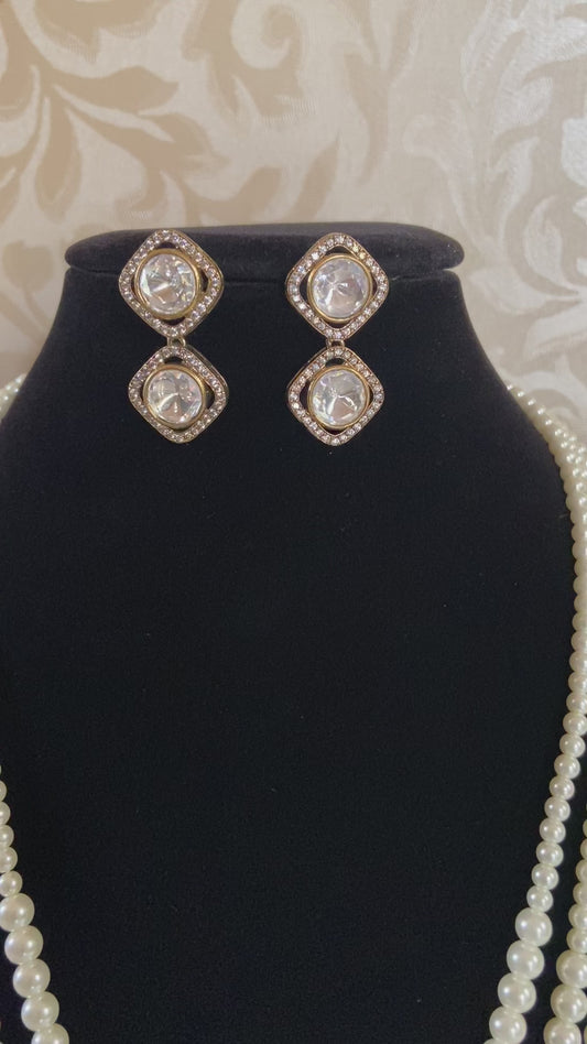 Moissanite polki pendant pearls necklace | Traditional Indian jewelry