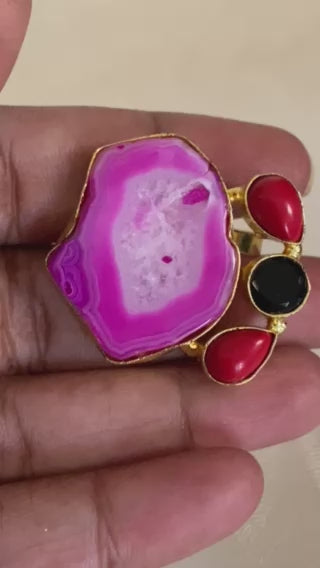 Pink Agate Slice Ring