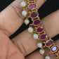 Matte Gold Ruby Green Necklace With Studs | South Indian Necklace