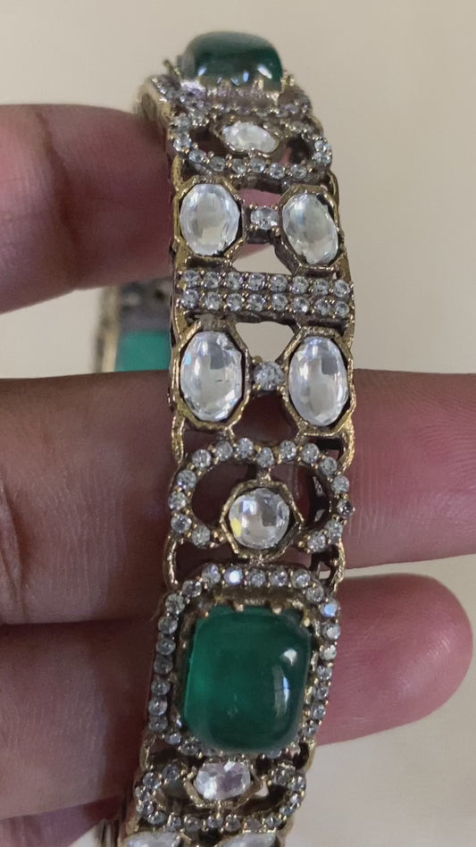 Victorian Kundan Polki & Emerald Stone Bangles