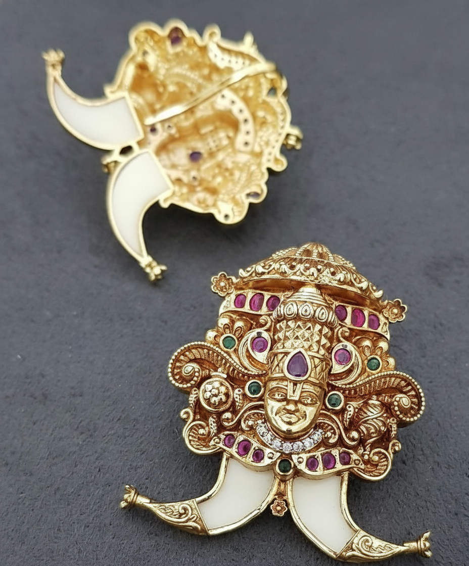 Antique CZ Balaji Tiger Nail Pendant | Indian Traditional Puligoru
