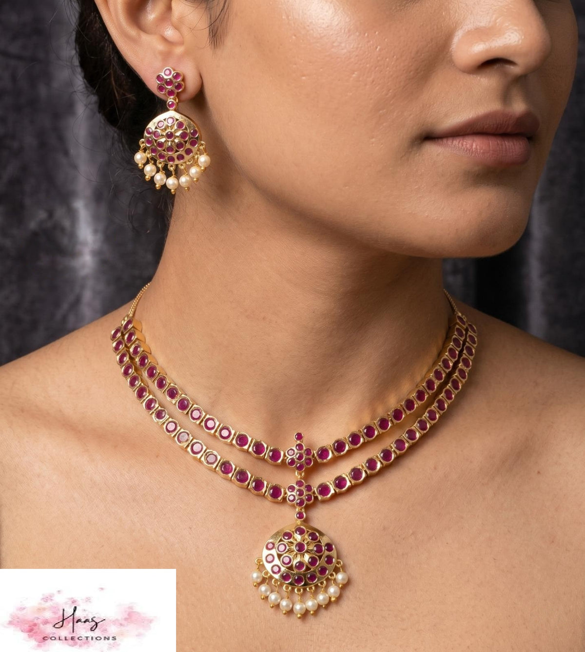 Traditional AD Real Kempu Necklace Set | Indian Jewelry In USA