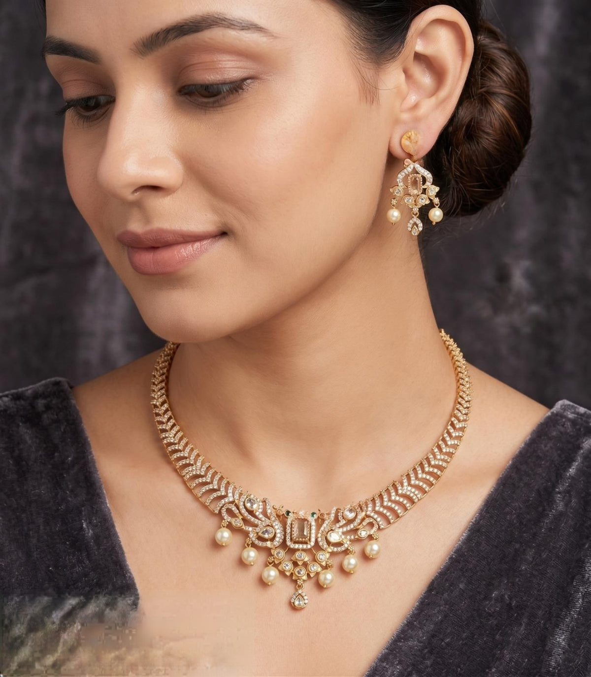 AD Necklace with Earrings | South Indian Jewelry In USA