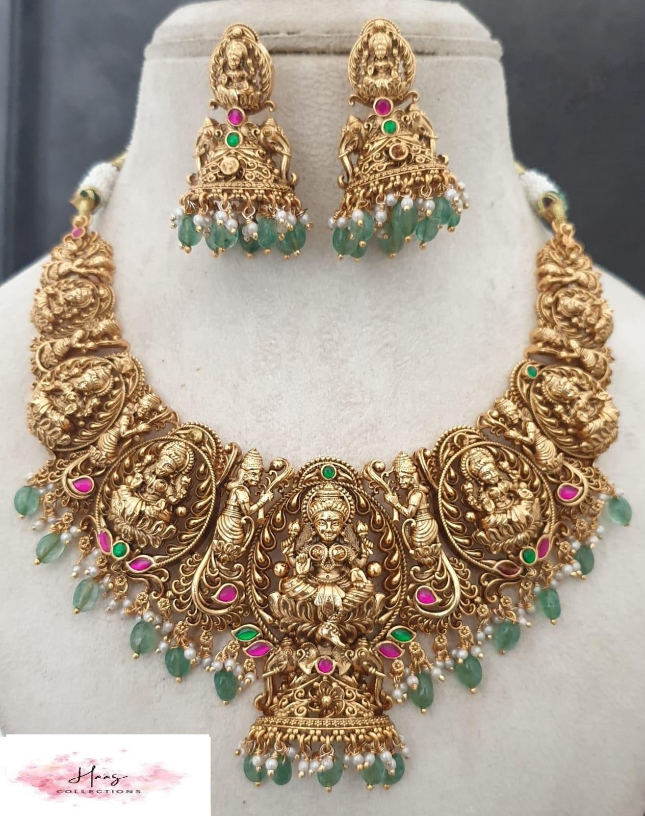Traditional Temple Lakshmi Necklace Set | Indian Bridal Jewelry