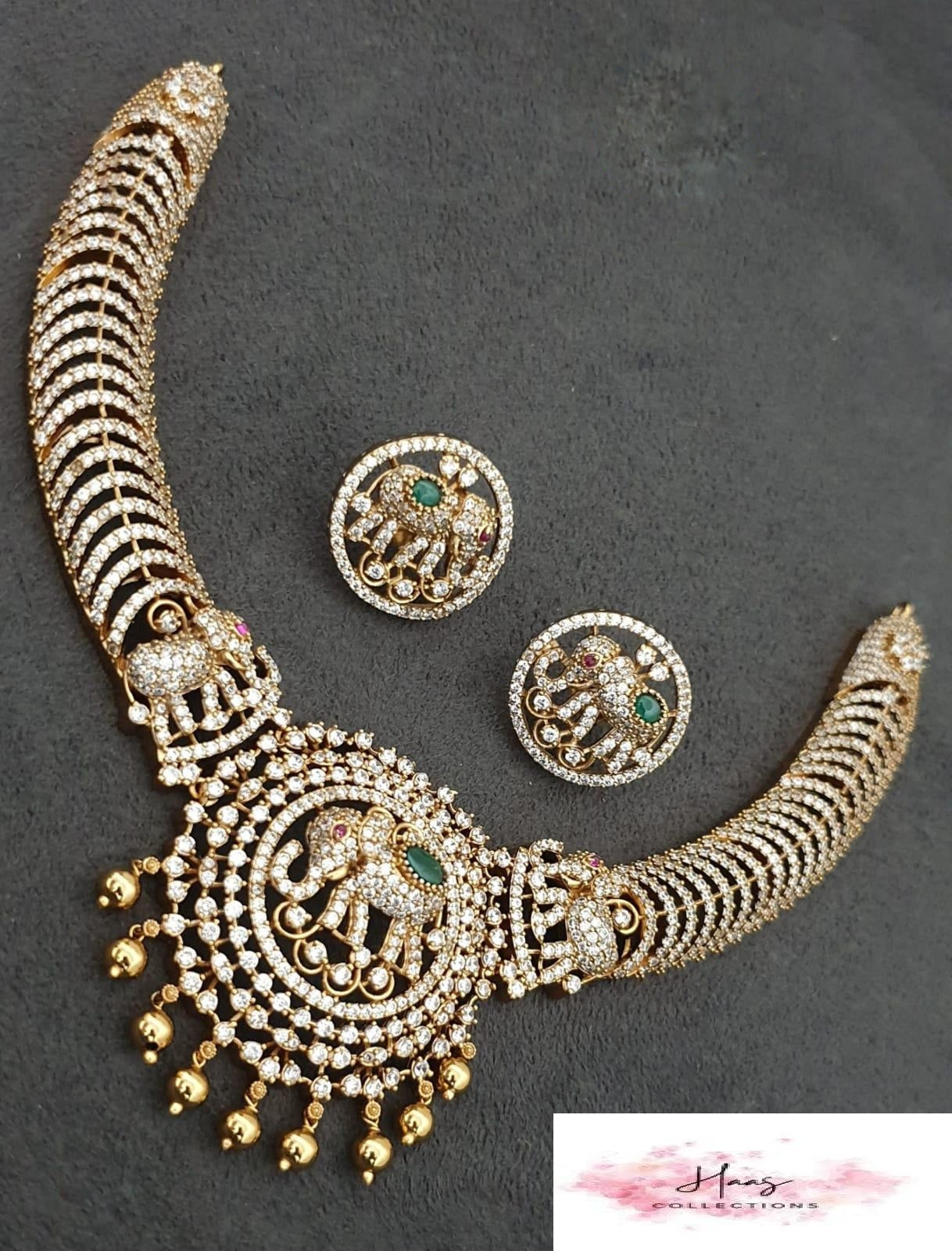 CZ Antique Necklace With Studs | Traditional Indian Jewelry In USA