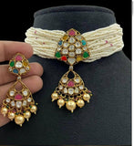 Navaratan Pendant Pearl Choker Set | Indian traditional jewelry