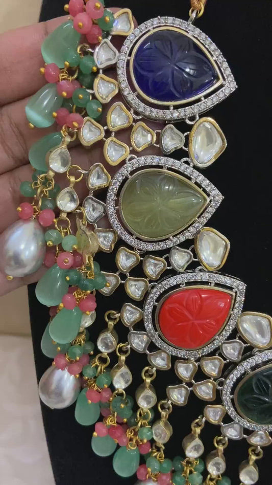 Grand navratan kundan necklace