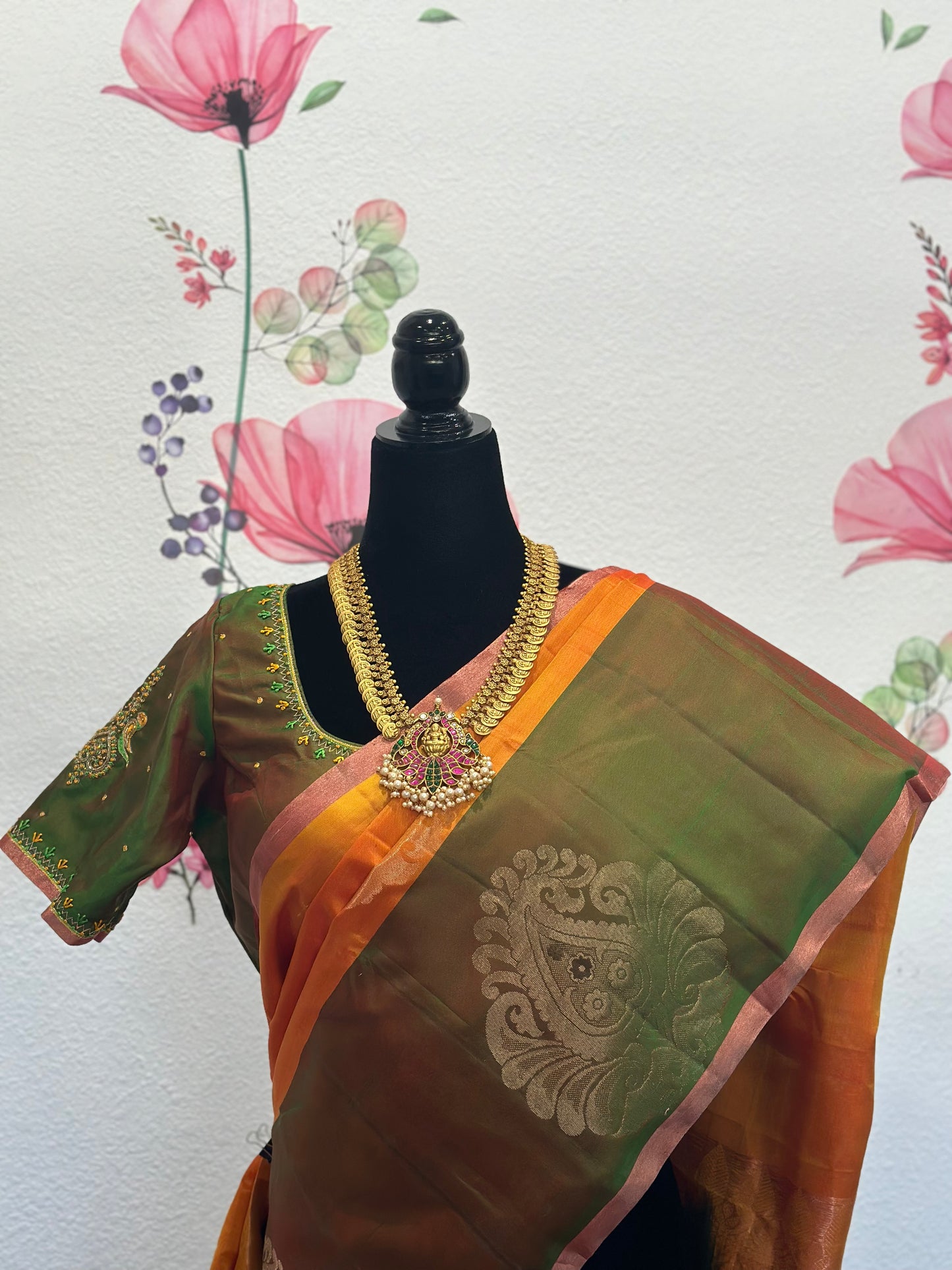 Kanchi pattu saree with embroidery blouse