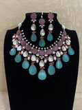 Polki necklace | grand necklace with tikka | carved stone necklace
