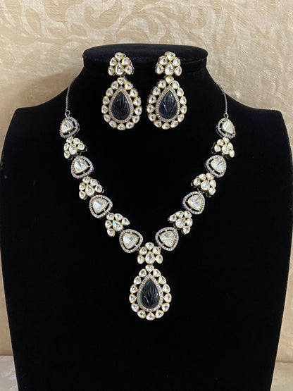 Carved stone kundan necklace| kundan AD necklace | contemporary jewelry