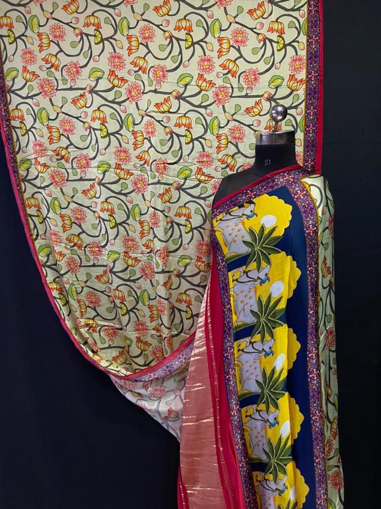 Muslin Silk Saree | Digital print saree | partywear saree