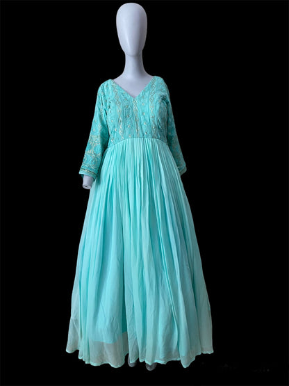 Sea green chikankari dress