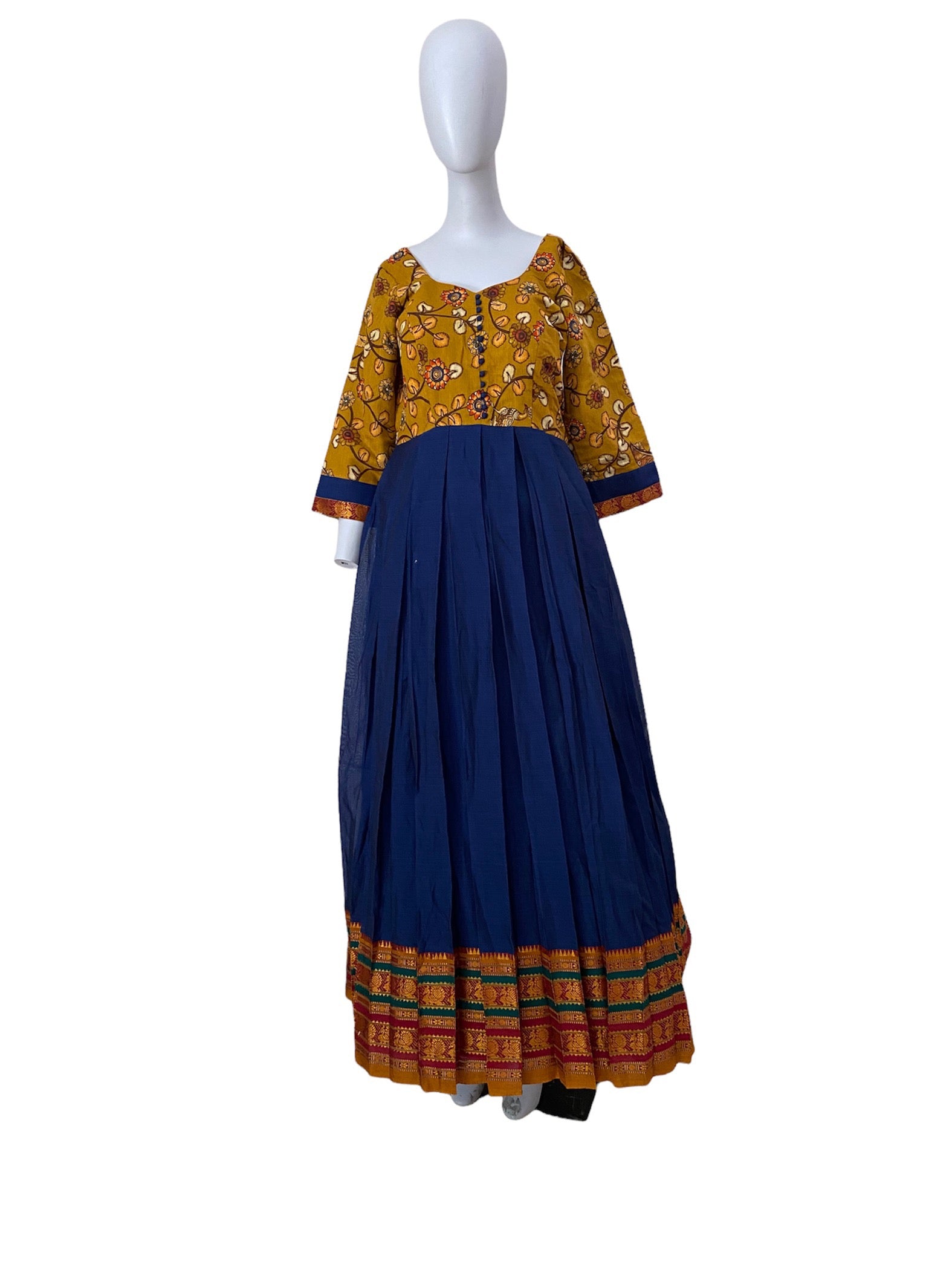 Blue narayanpet dress with dupatta - THEHANDLOOMPROJECT