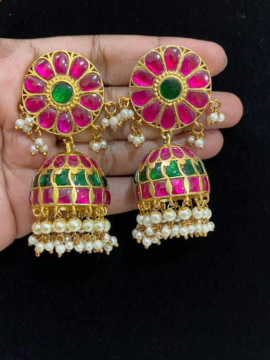 Jadau kundan jumki | Silver look Jumki