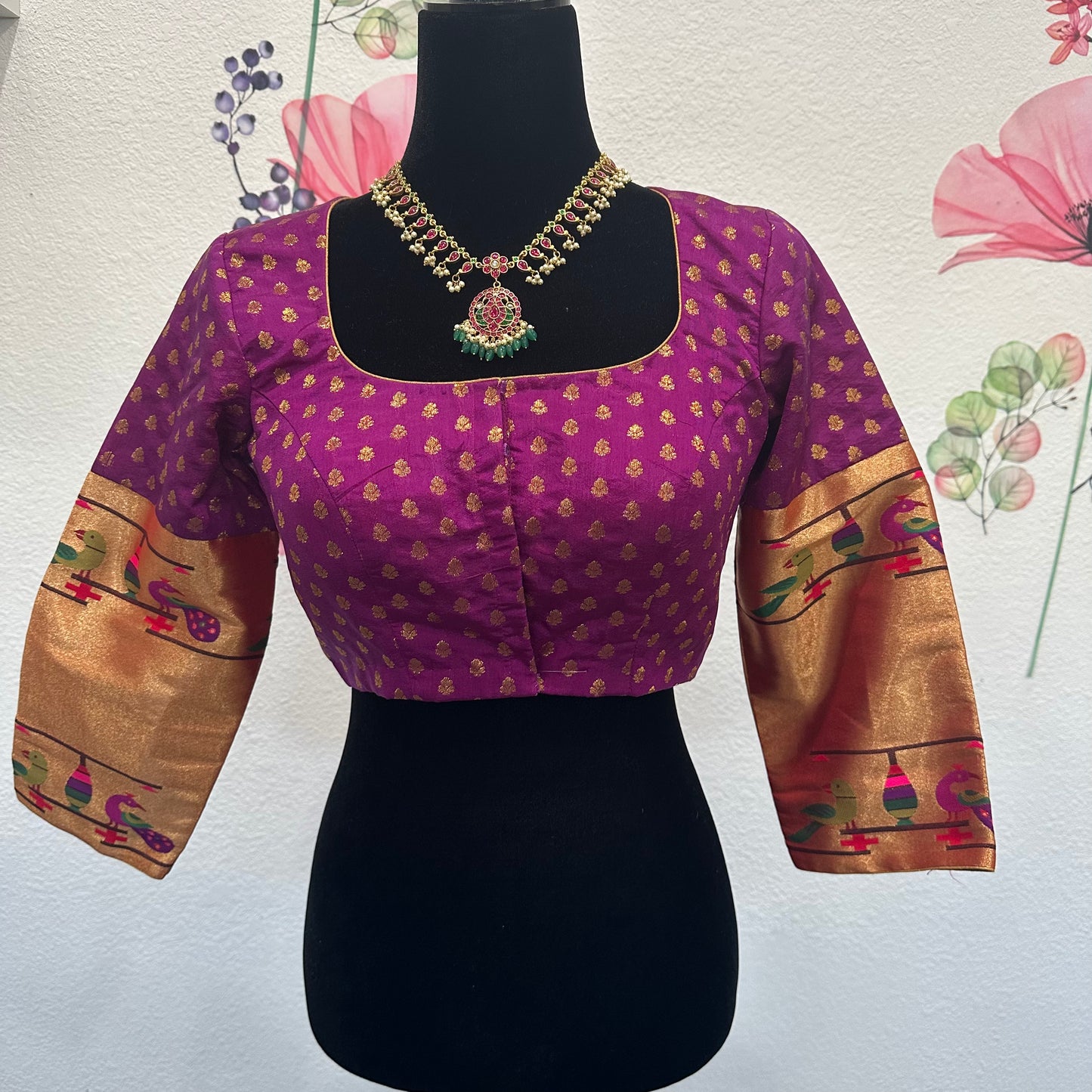 Paithani sleeves purple buti blouse | Partywear blouse | Saree blouse