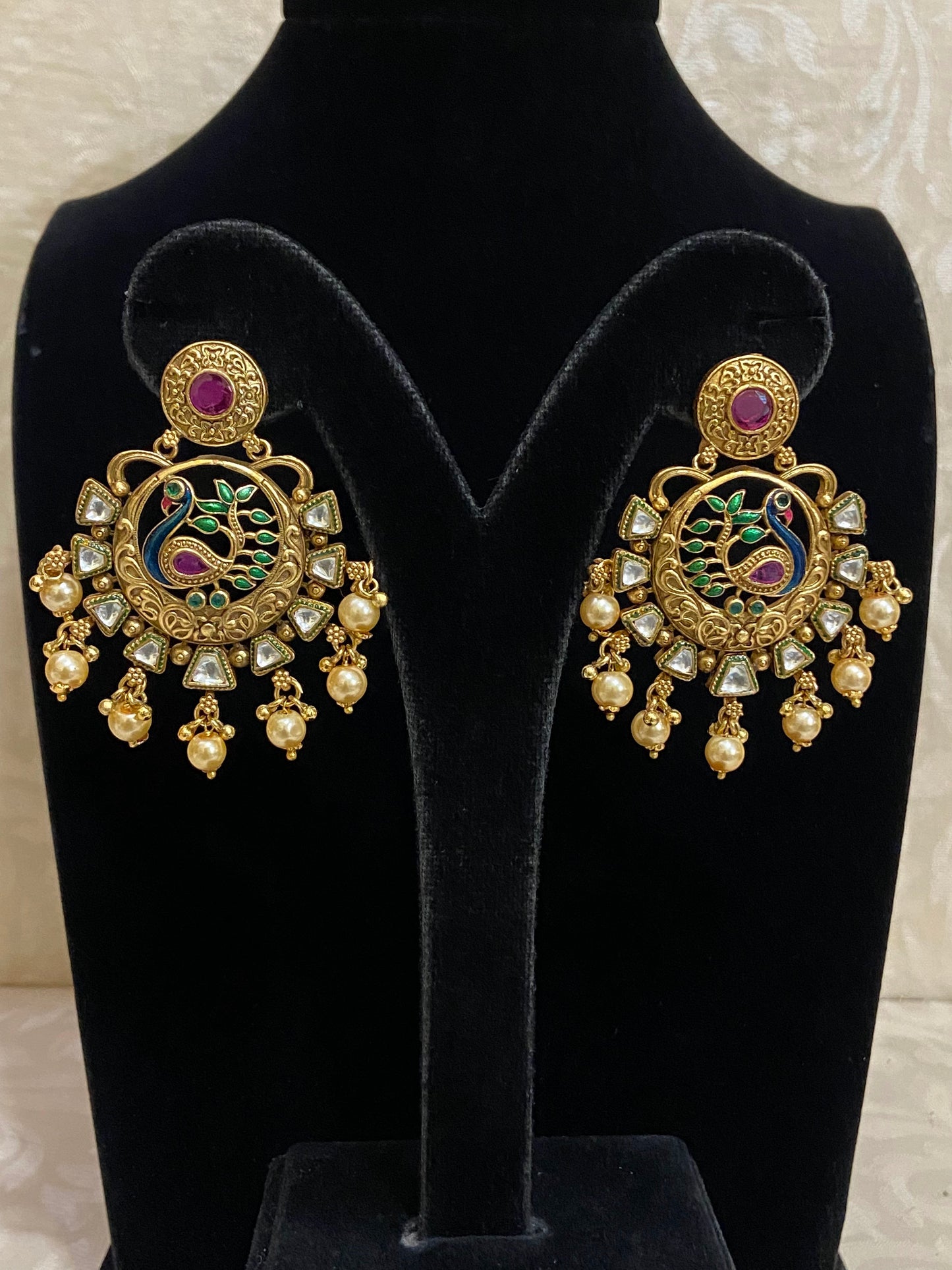 Peacock kundan earrings | antique earrings | partywear earrings