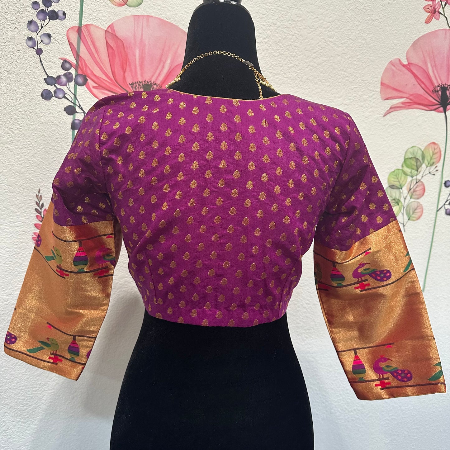 Paithani sleeves purple buti blouse | Partywear blouse | Saree blouse