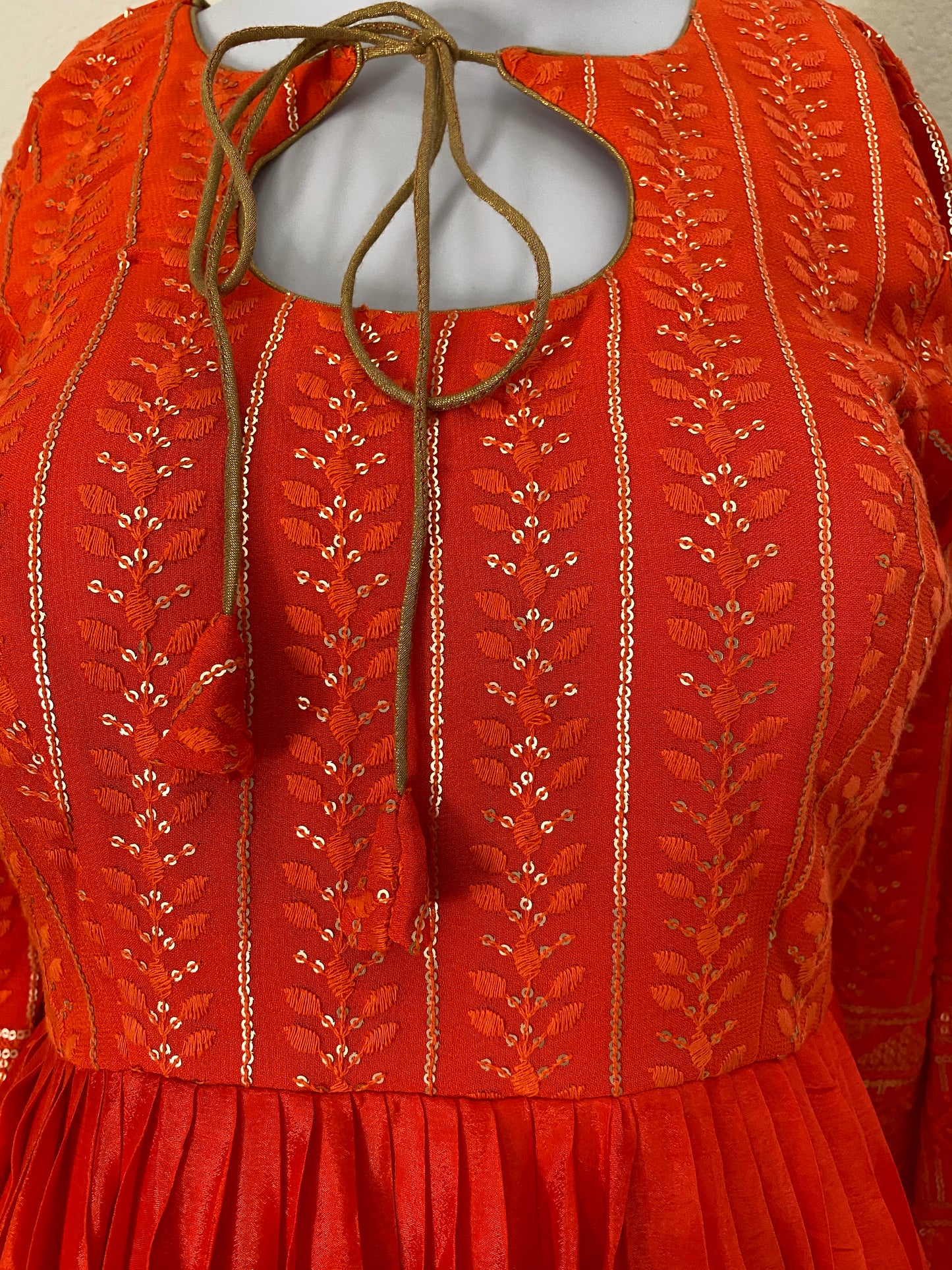 Orange chikankari yoke dress | Party wear dress | long dress