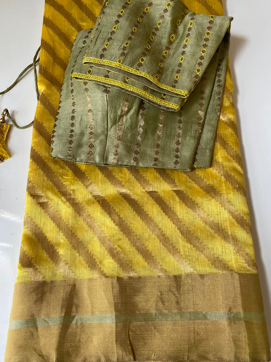 Yellow chanderi handloom saree with blouse | Pattu Saree | party wear Saree