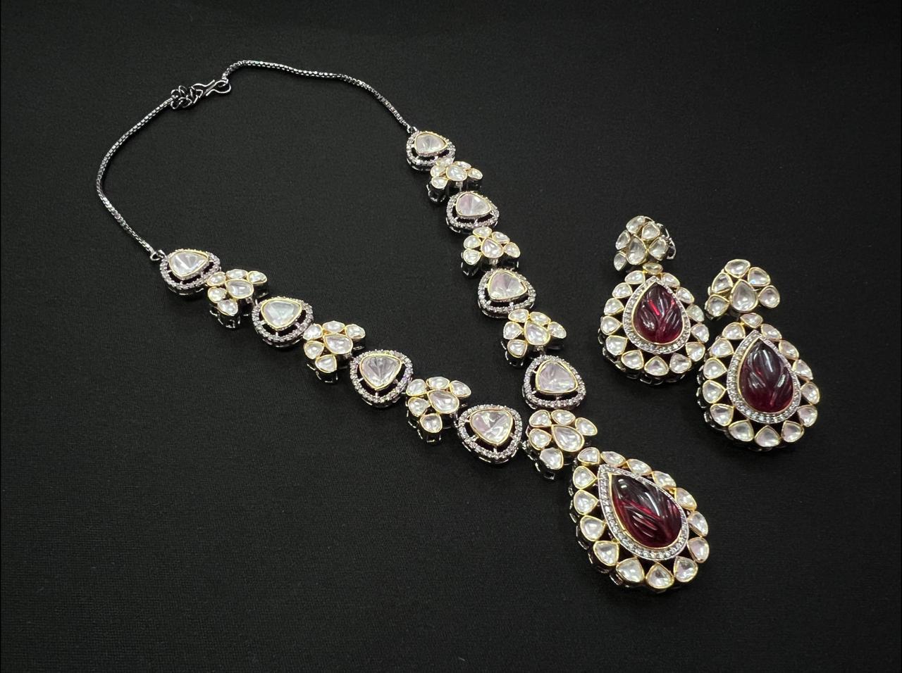Carved stone kundan necklace| kundan AD necklace | contemporary jewelry